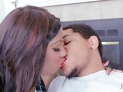 Pretty t-ebony and her boyfriend are passionately kissing.